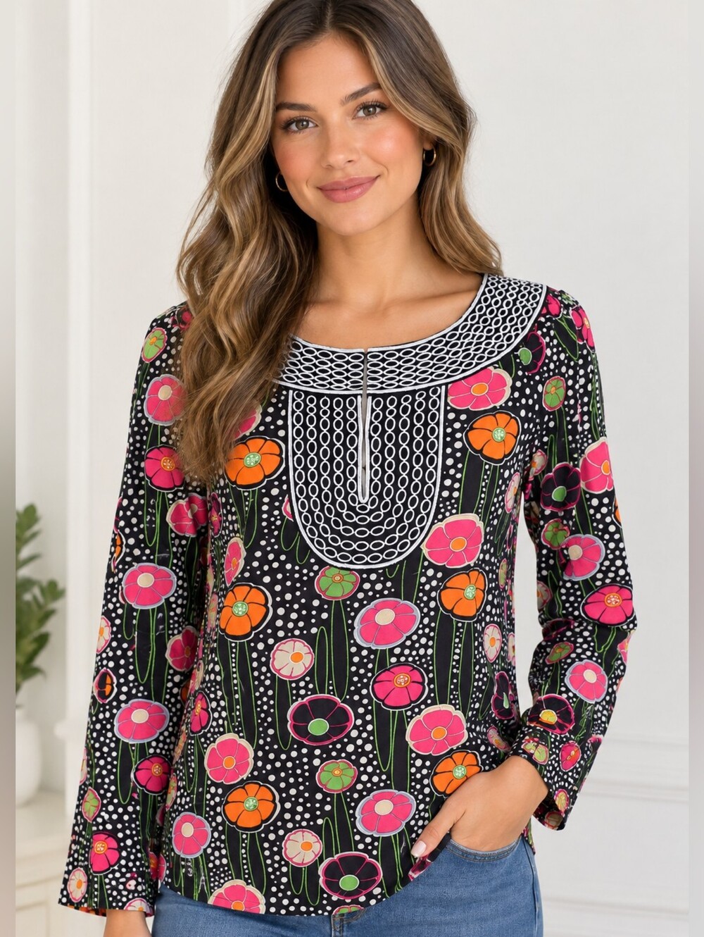 Tory Burch Reto Floral Printed Tunic Top